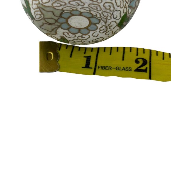 Vintage Cloisonné Apple Trinket Box With Lid - Floral Design Brass Detailing Whi - Picture 11 of 11